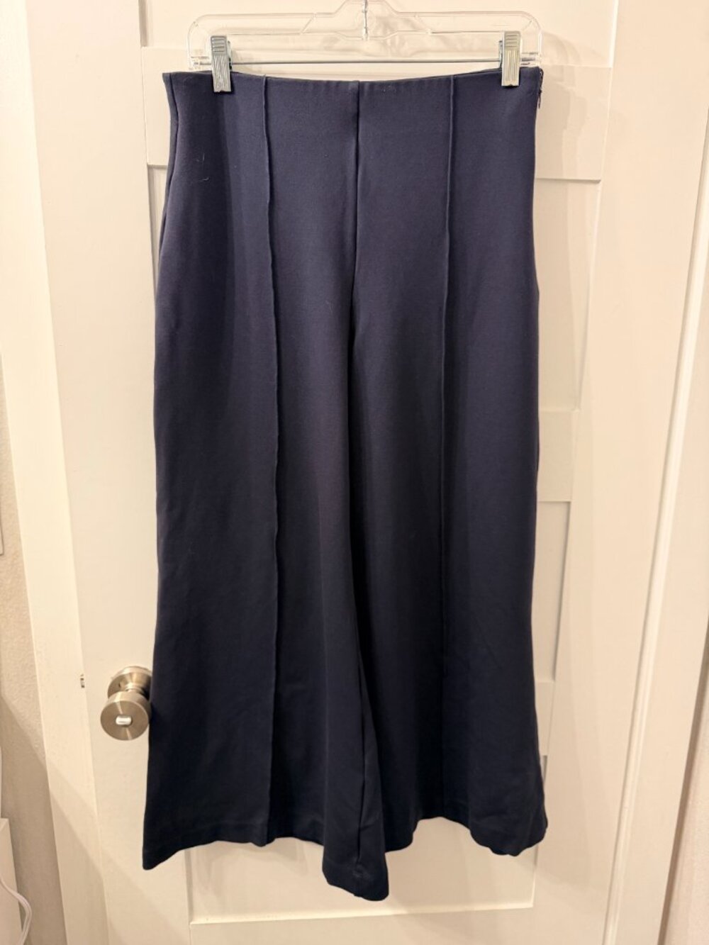Quince Ultra Stretch Ponte Super Wide Leg Ankle Pant Navy Size Large